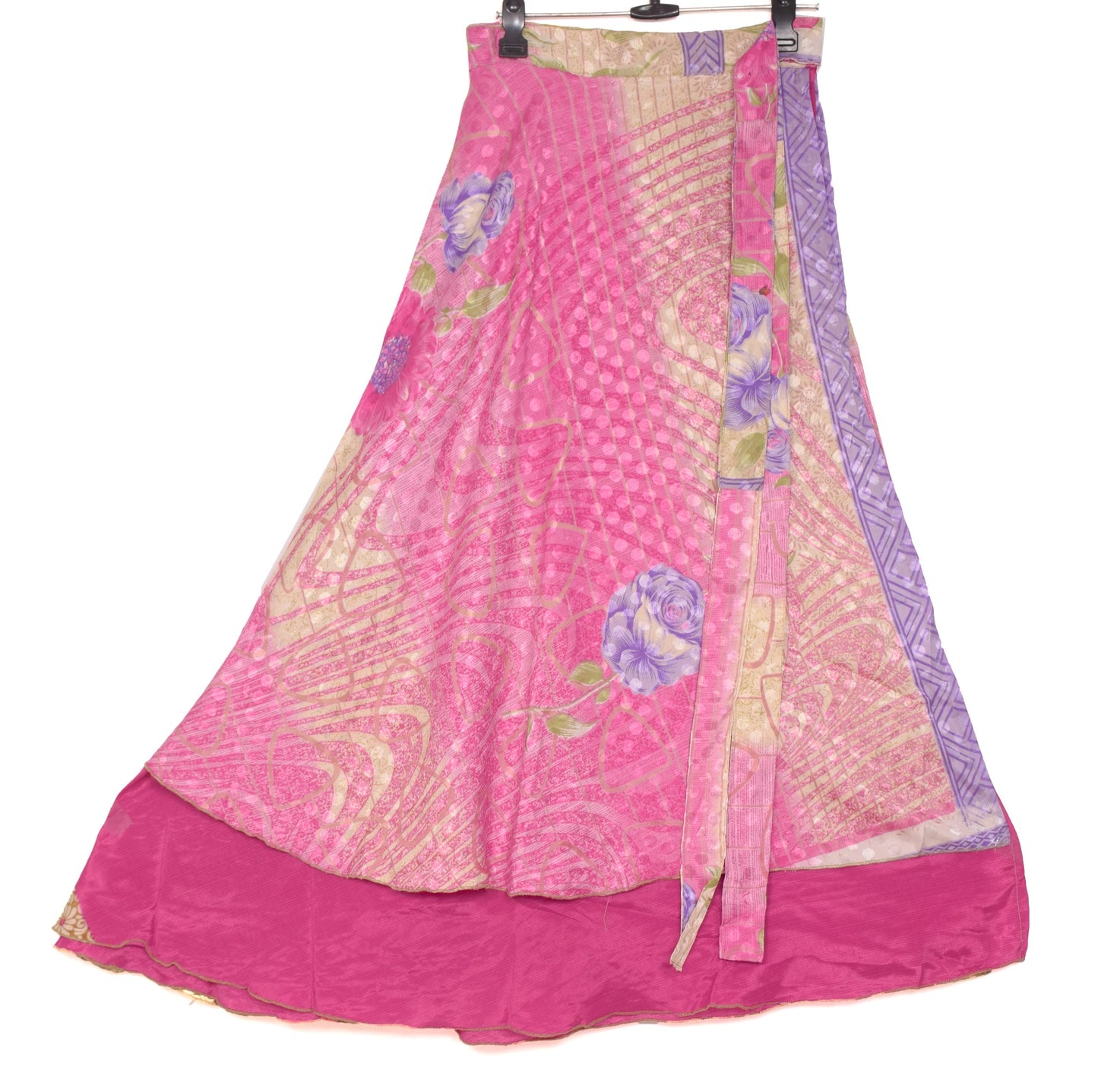 Sushila Vintage Dark Pink Saree Magic Wrap Reversible Skirt Art Silk Beach Dress
