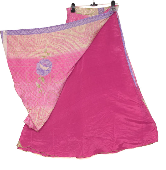 Sushila Vintage Dark Pink Saree Magic Wrap Reversible Skirt Art Silk Beach Dress