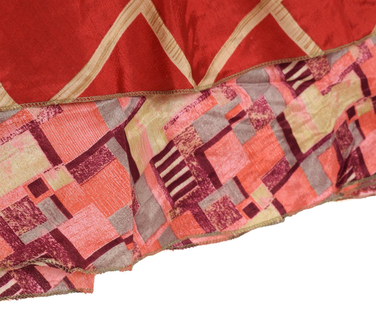 Sushila Vintage Red Antique Saree Magic Wrap Reversible Skirt Art Silk Beach Dress