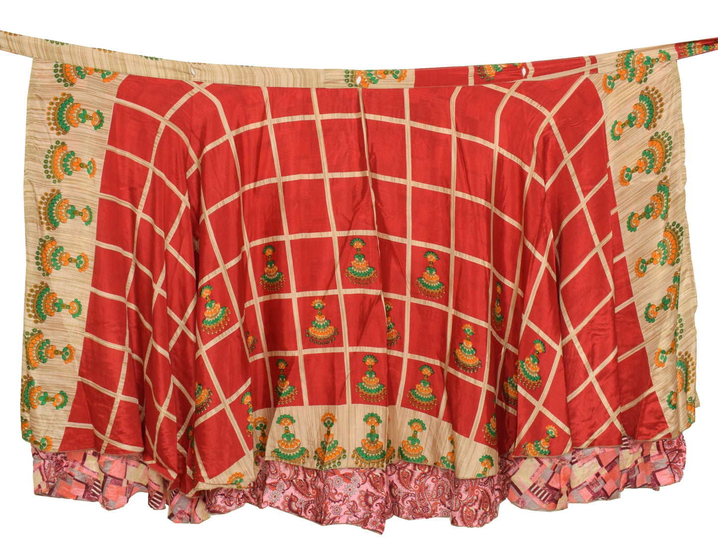 Sushila Vintage Red Antique Saree Magic Wrap Reversible Skirt Art Silk Beach Dress