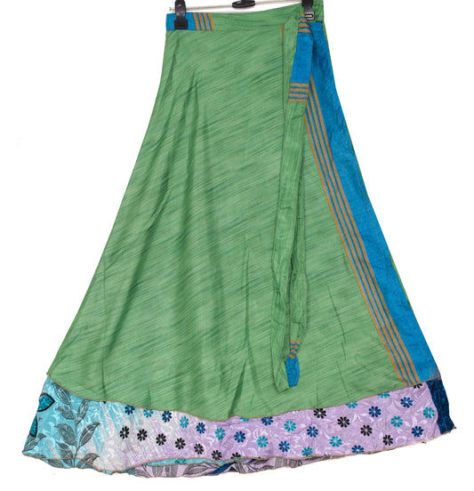 Sushila Vintage Art Silk Saree Magic Wrap Reversible Skirt Beach Dress Floral