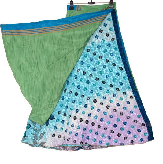 Sushila Vintage Art Silk Saree Magic Wrap Reversible Skirt Beach Dress Floral