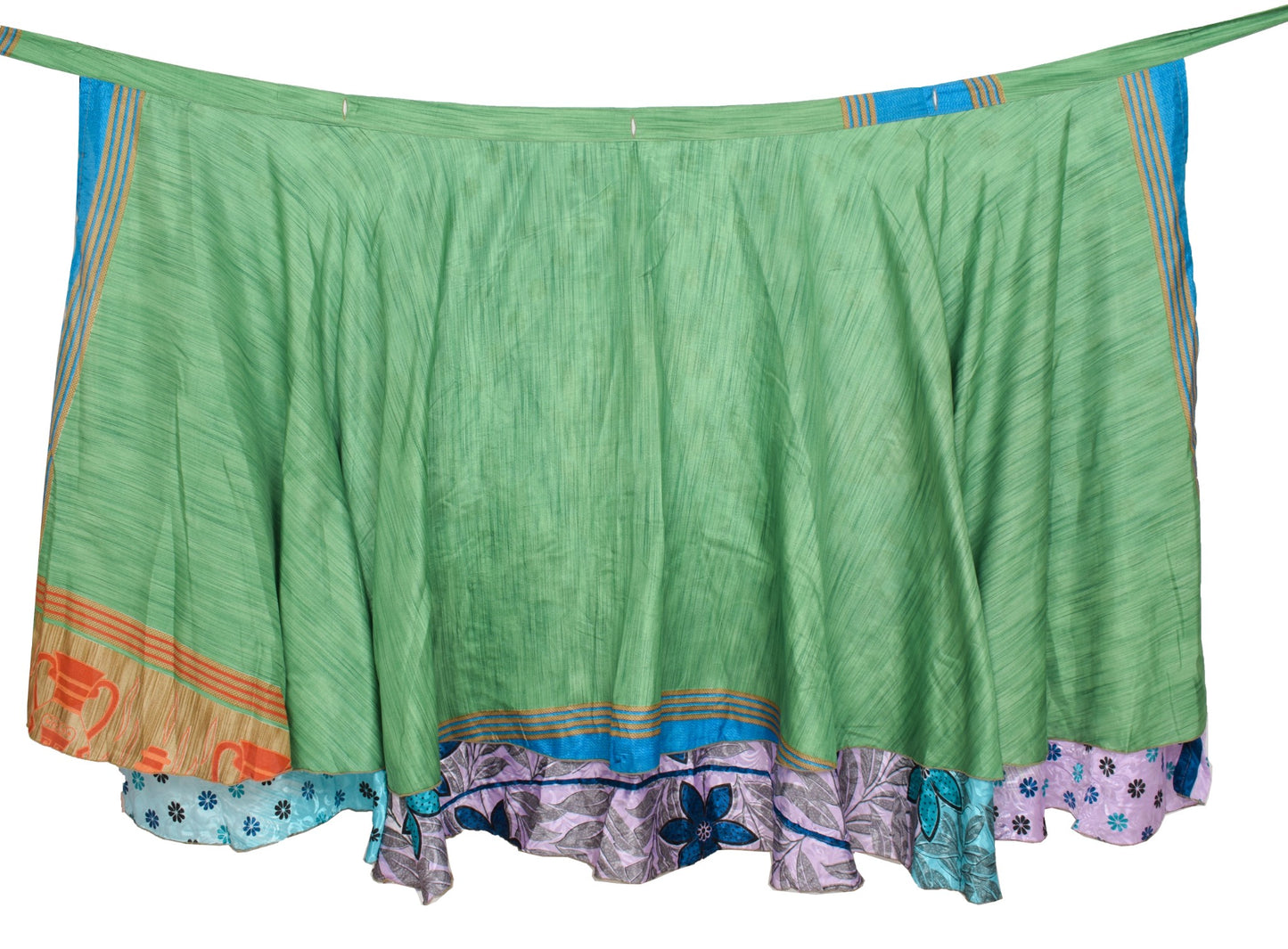 Sushila Vintage Art Silk Saree Magic Wrap Reversible Skirt Beach Dress Floral