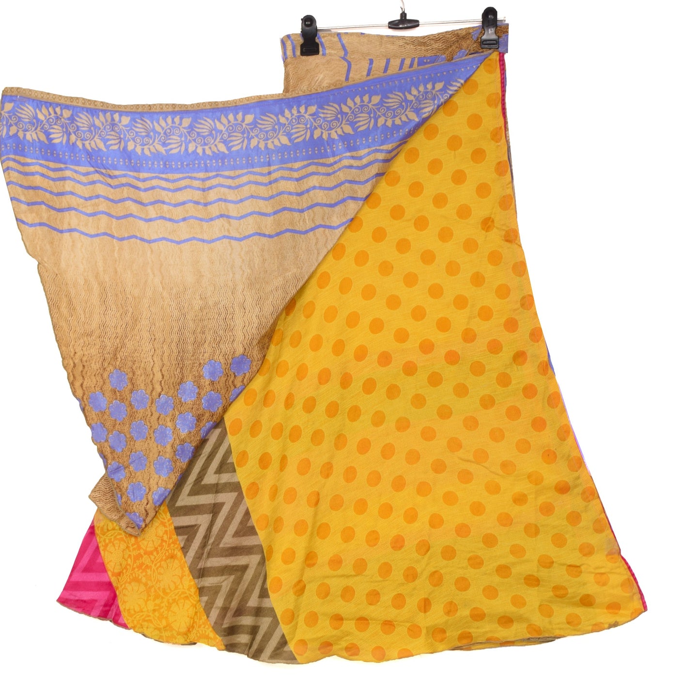 Sushila Vintage Art Silk Saree Magic Wrap Yellow Reversible Skirt Beach Dress