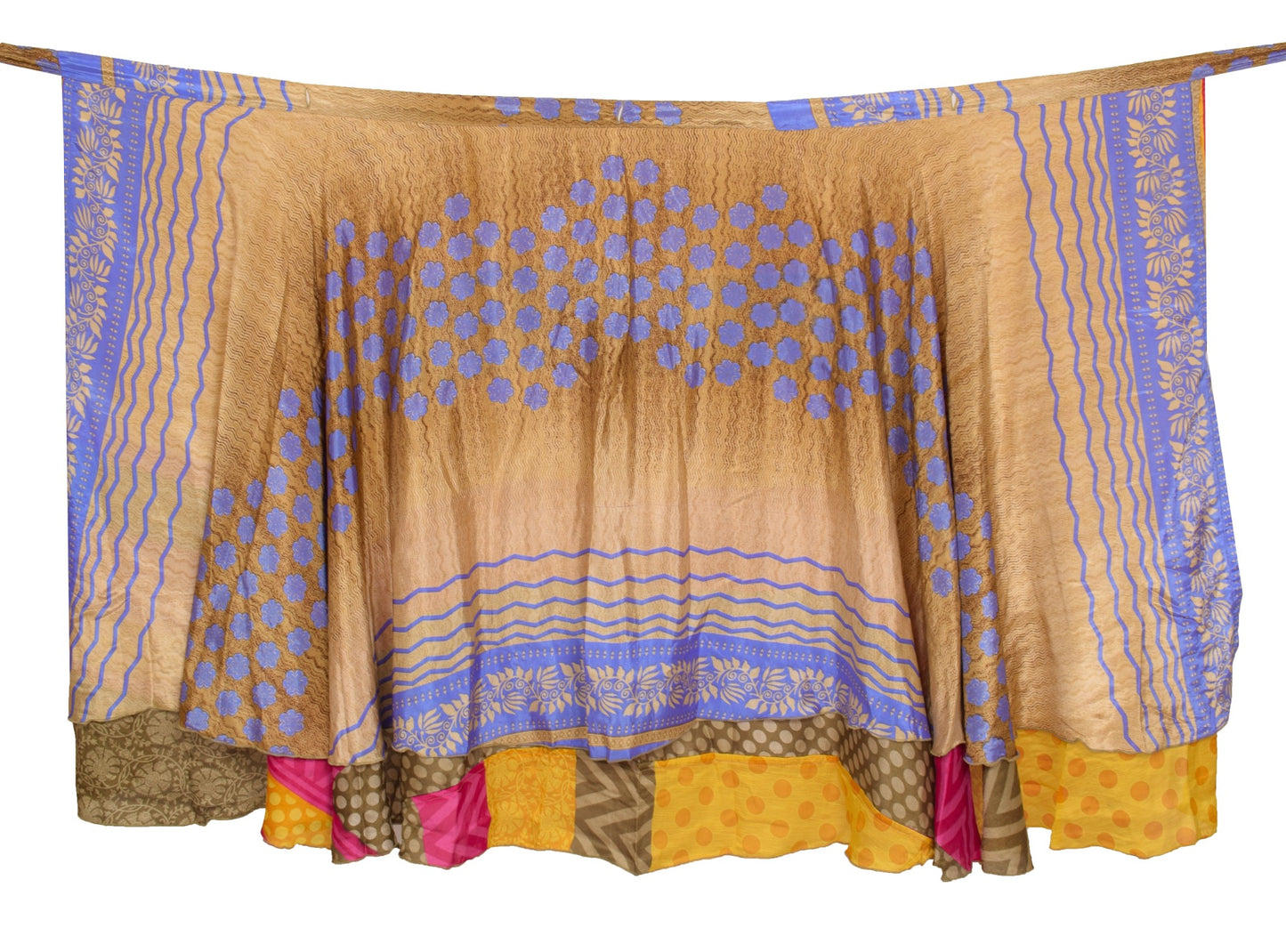Sushila Vintage Art Silk Saree Magic Wrap Yellow Reversible Skirt Beach Dress