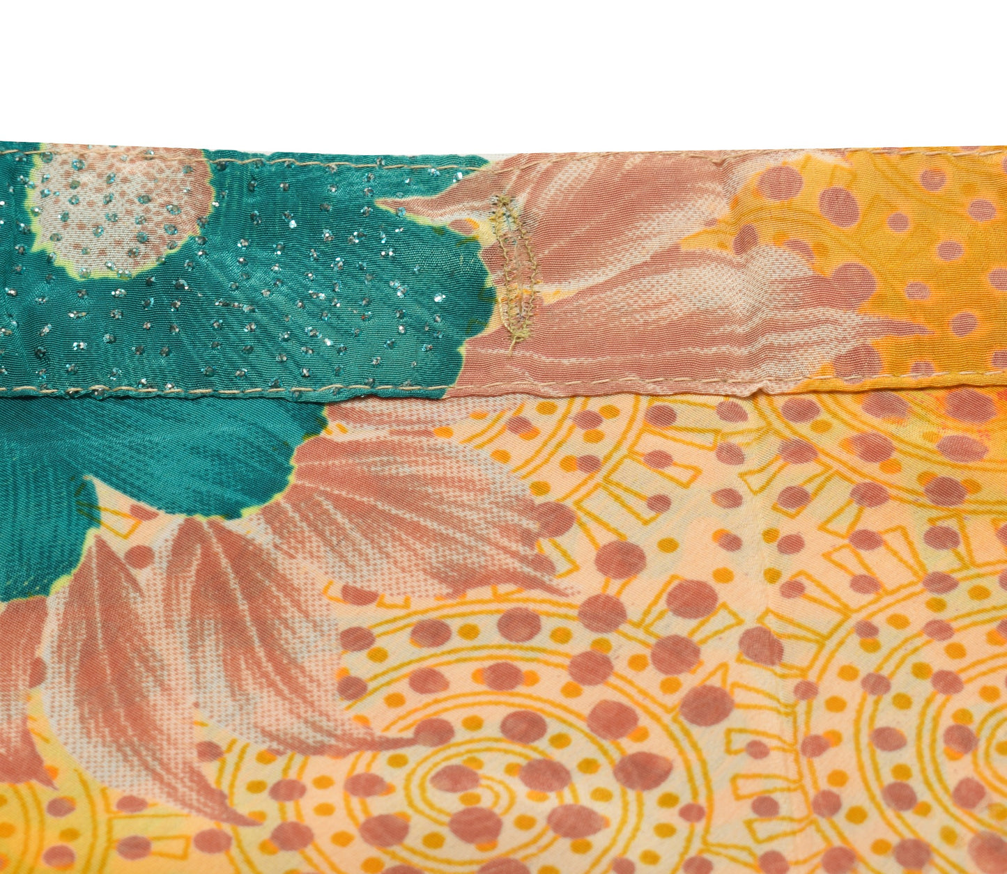 Sushila Vintage Art Silk Saree Magic Wrap Reversible Skirt Floral Orange Beach Dress