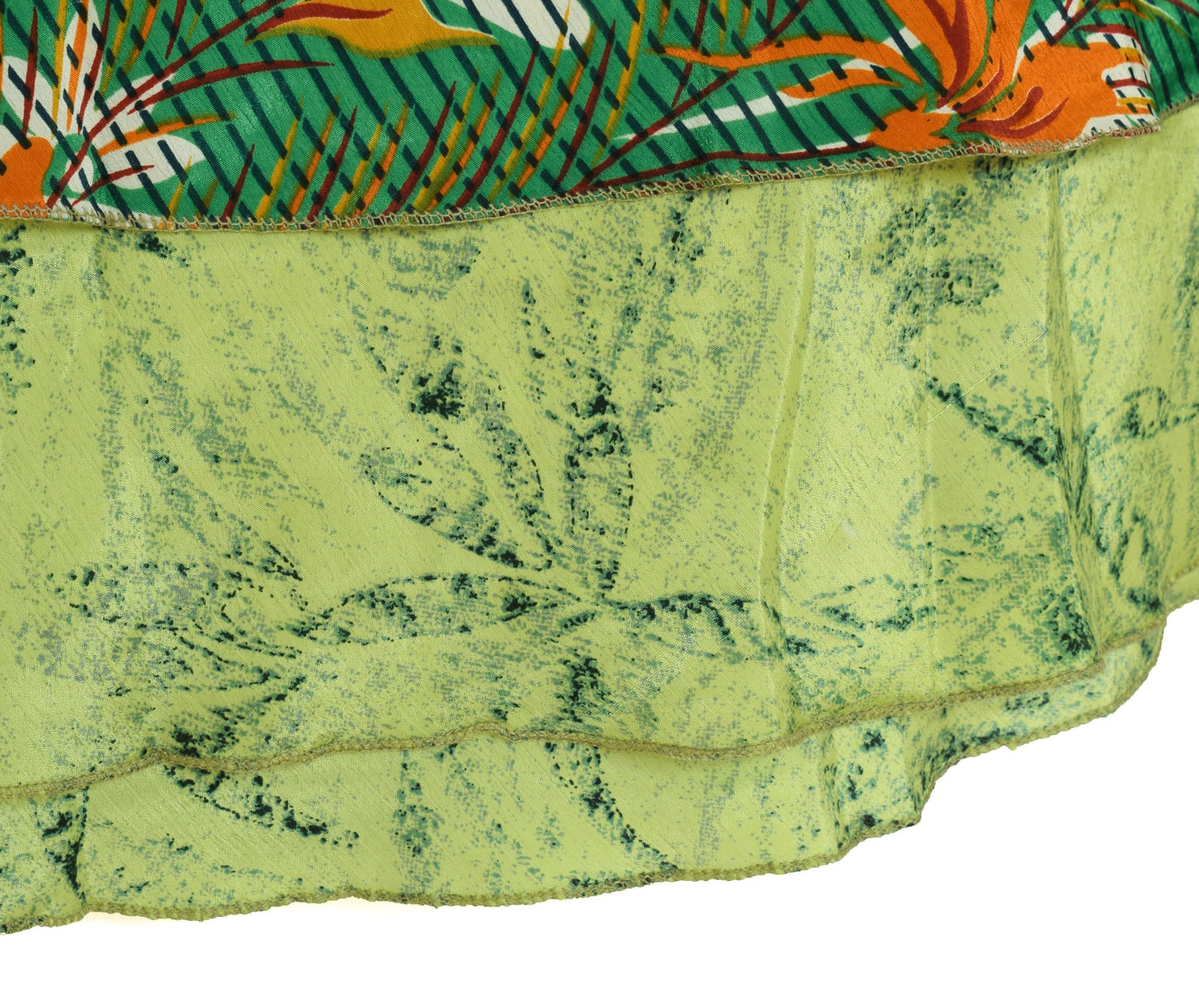 Sushila Vintage Green Gray Saree Magic Wrap Reversible Skirt Art Silk Beach Dress