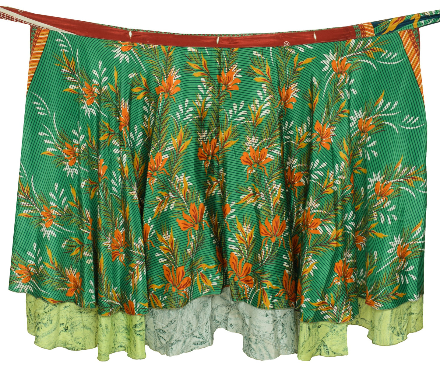 Sushila Vintage Green Gray Saree Magic Wrap Reversible Skirt Art Silk Beach Dress