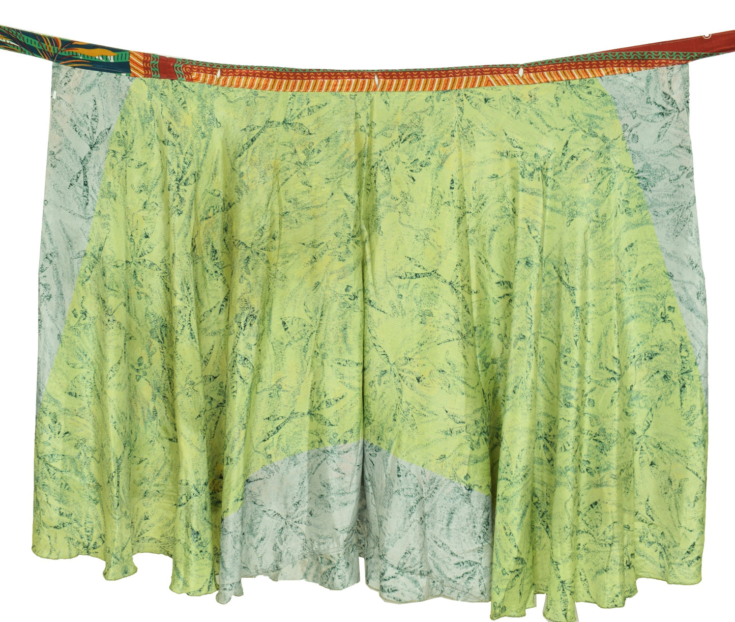 Sushila Vintage Green Gray Saree Magic Wrap Reversible Skirt Art Silk Beach Dress