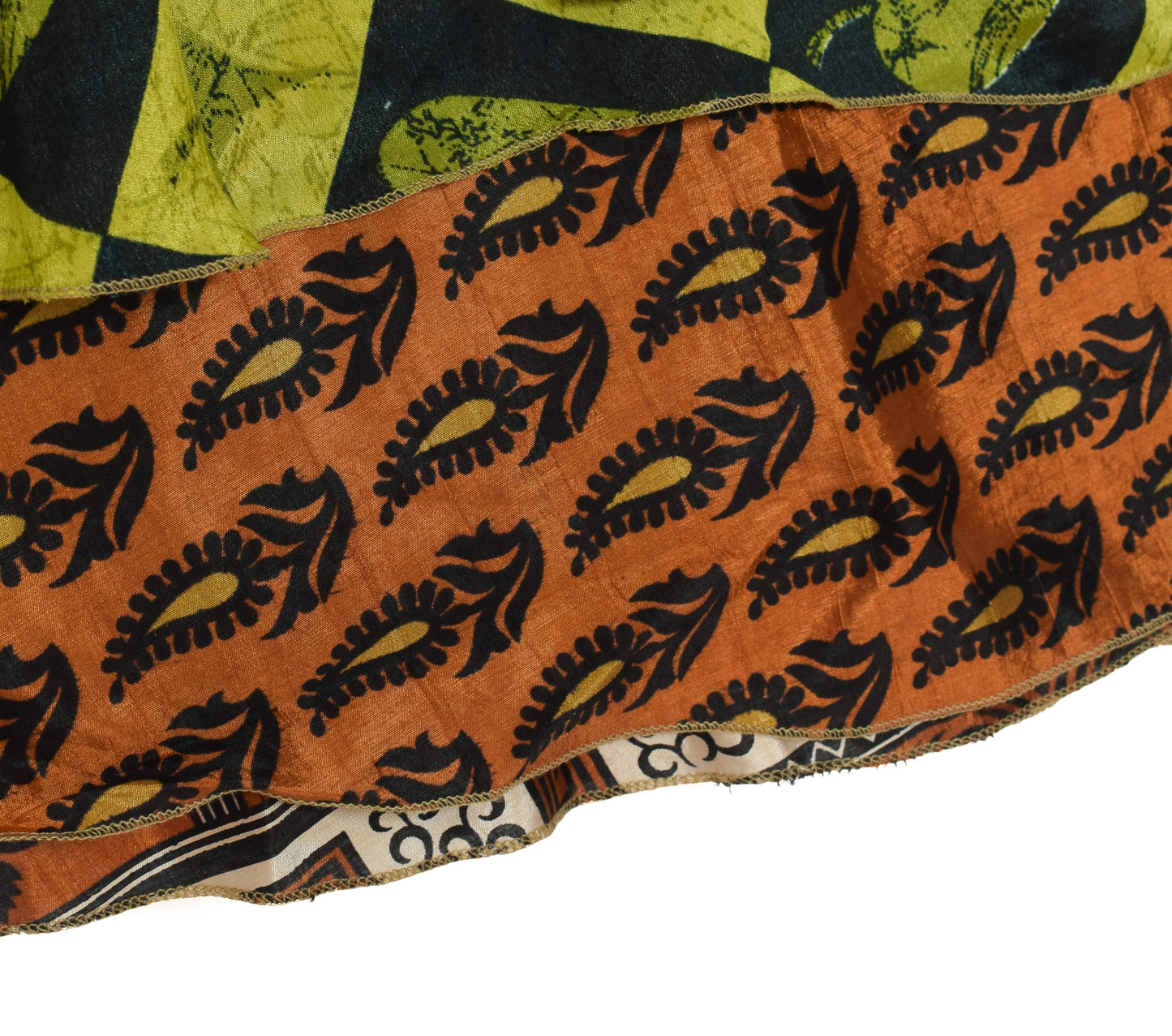 Sushila Vintage Brown Art Silk Saree Magic Wrap Reversible Skirt Beach Dress
