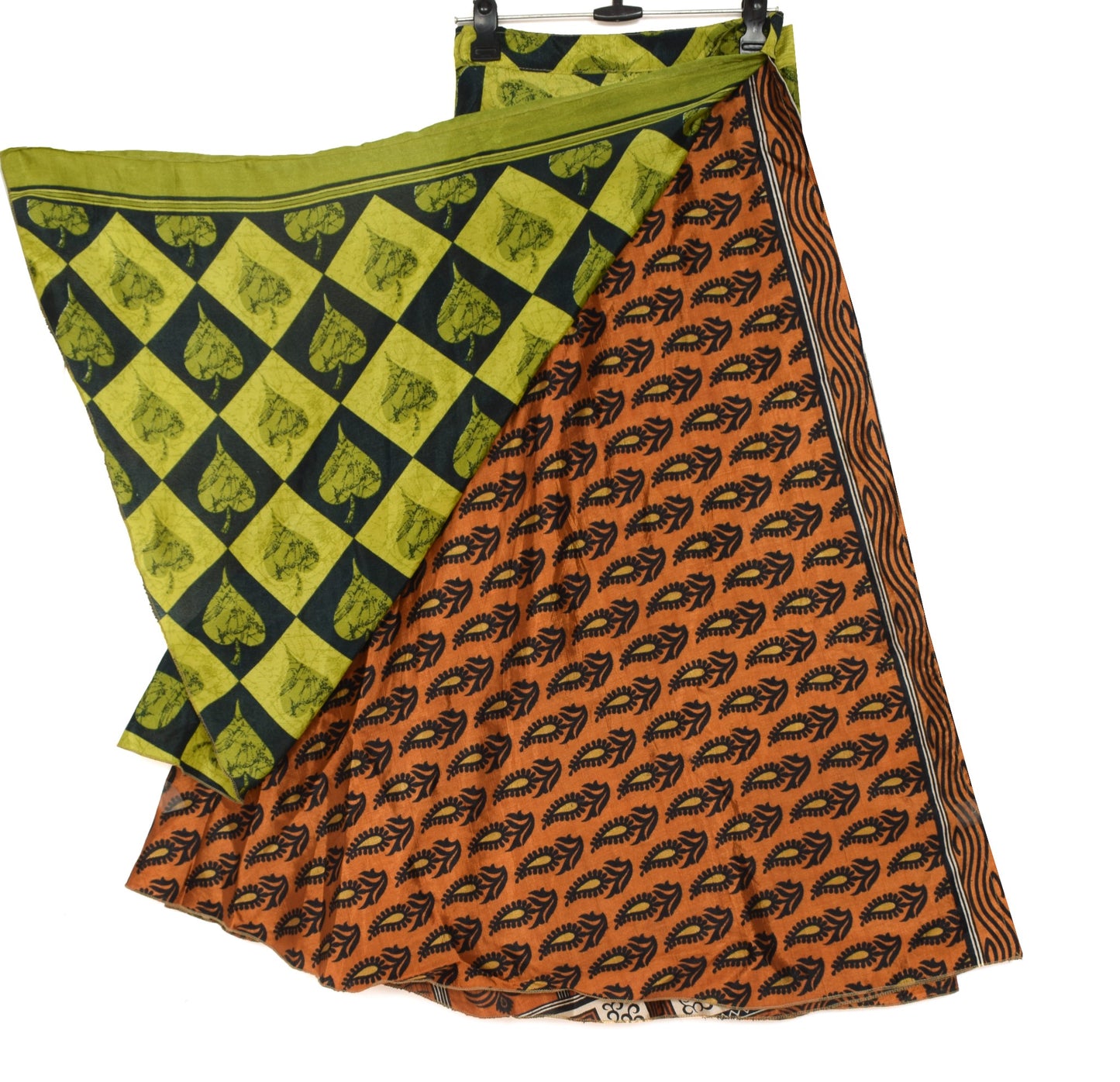 Sushila Vintage Brown Art Silk Saree Magic Wrap Reversible Skirt Beach Dress