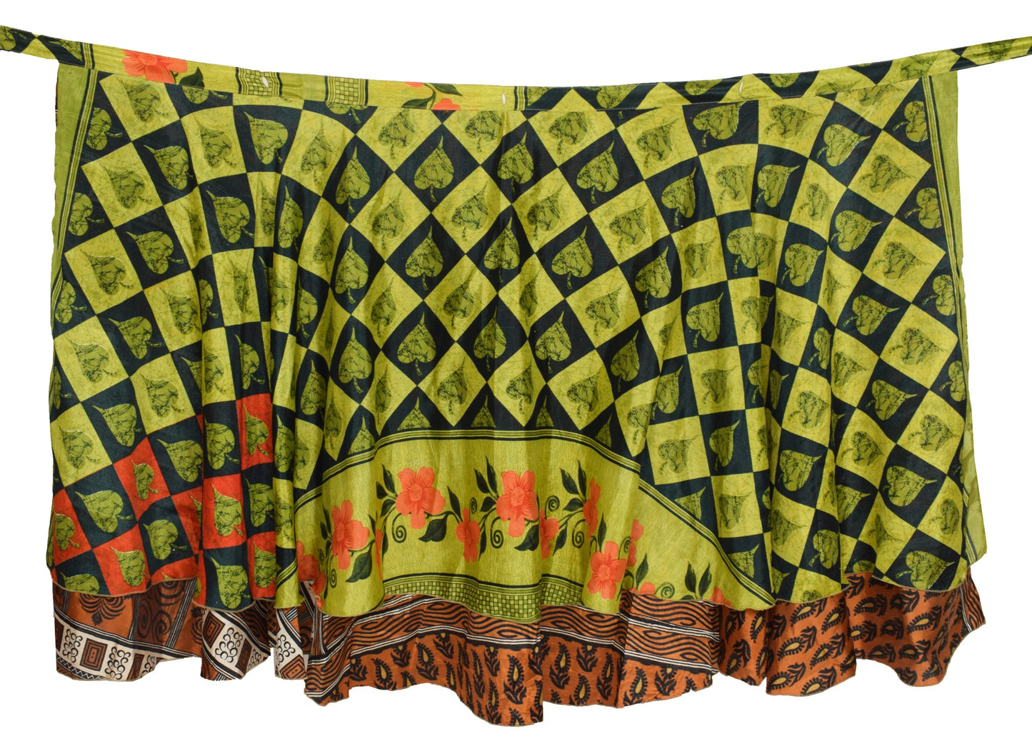 Sushila Vintage Brown Art Silk Saree Magic Wrap Reversible Skirt Beach Dress