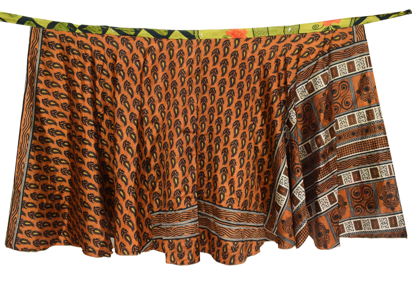 Sushila Vintage Brown Art Silk Saree Magic Wrap Reversible Skirt Beach Dress