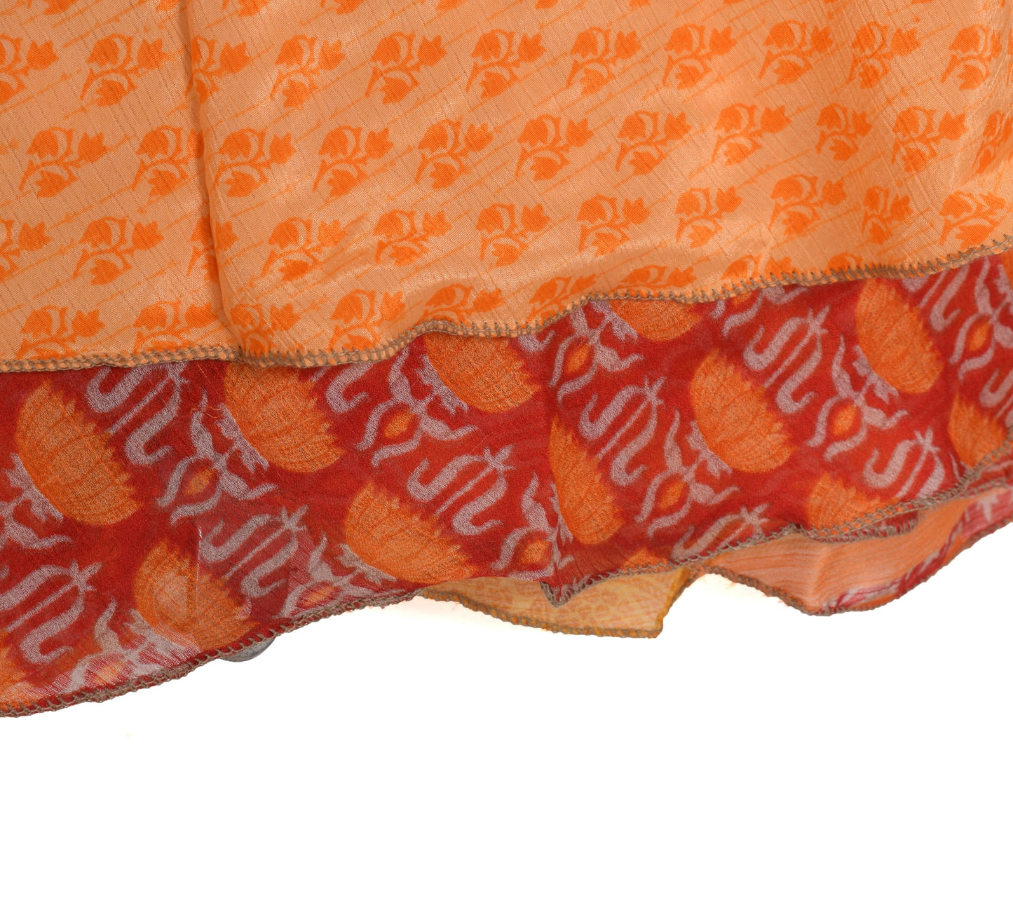 Sushila Vintage Red Floral Saree Magic Wrap Reversible Skirt Art Silk Beach Dress