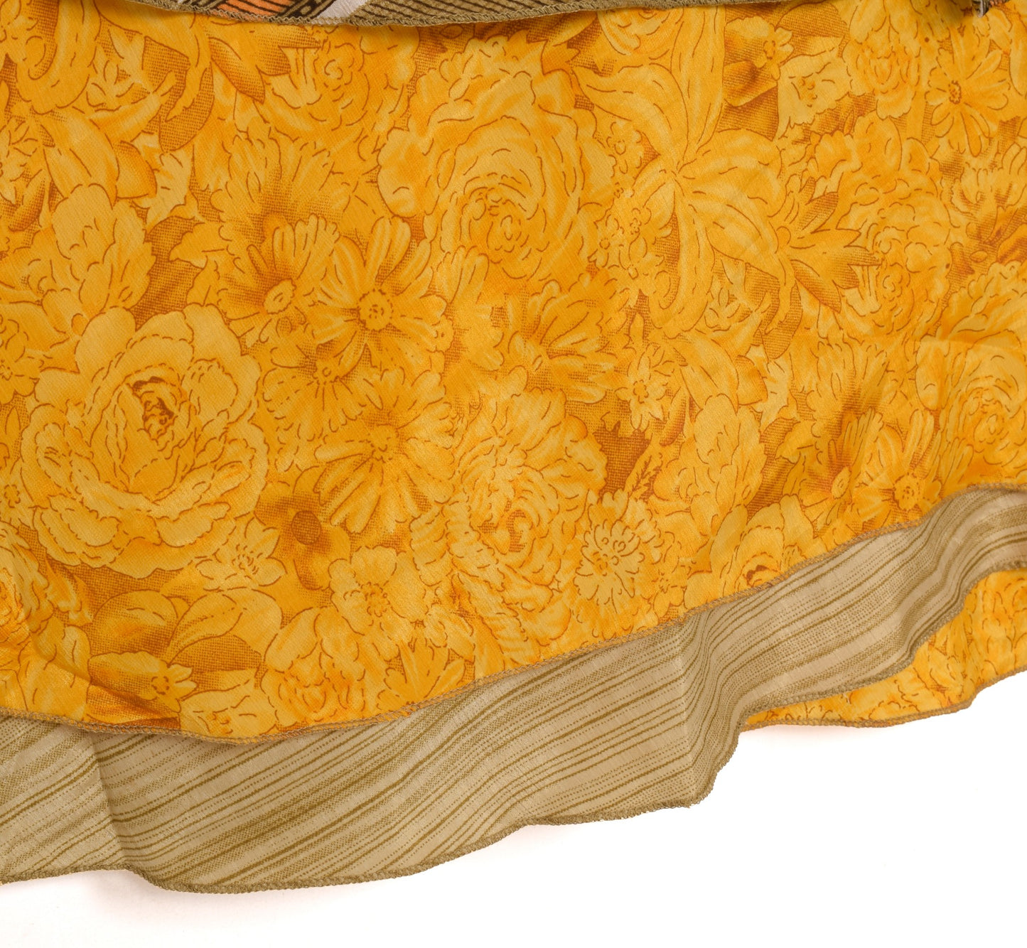Sushila Vintage Art Silk Saree Magic Wrap Reversible Skirt Floral Yellow Beach Dress
