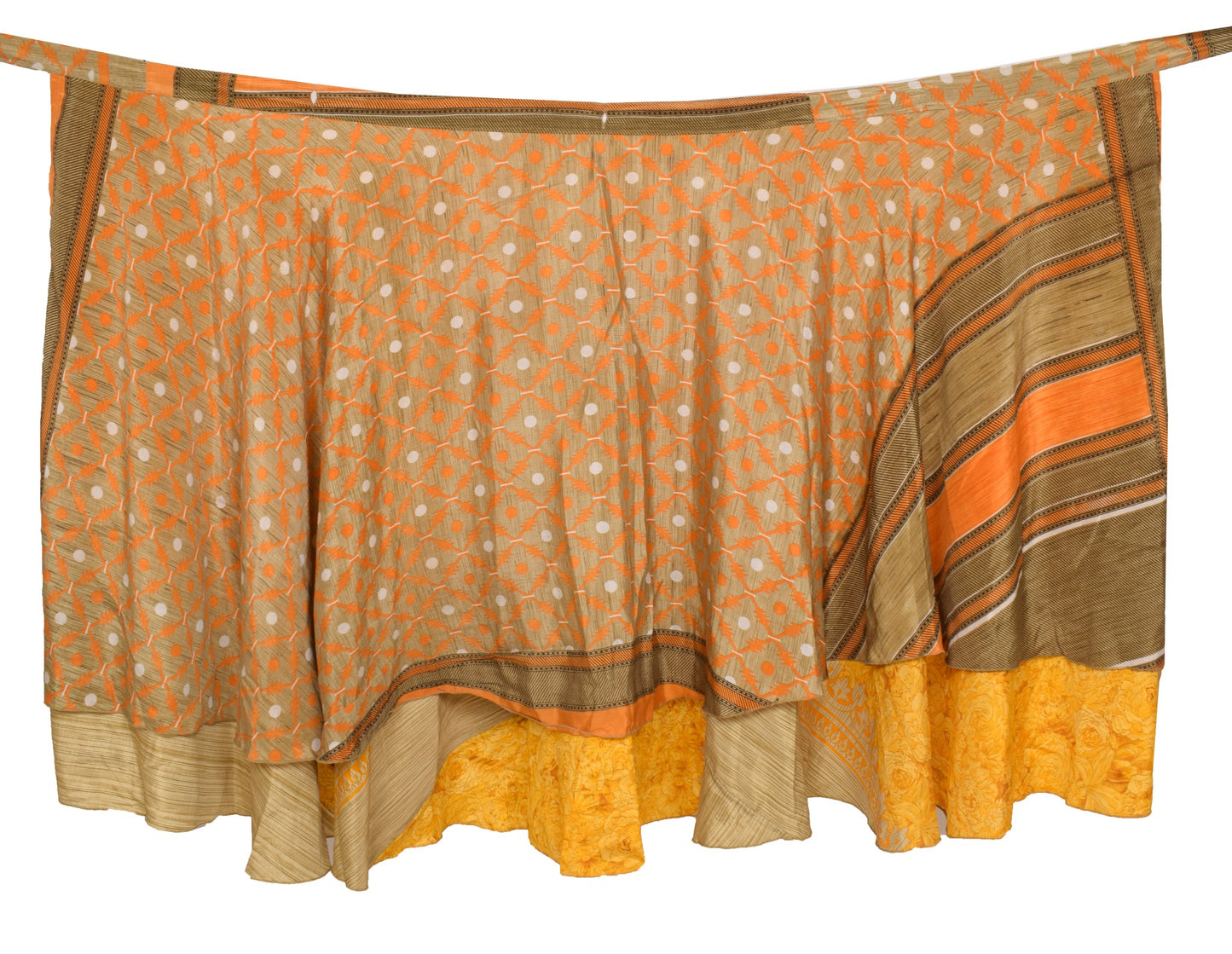 Sushila Vintage Art Silk Saree Magic Wrap Reversible Skirt Floral Yellow Beach Dress