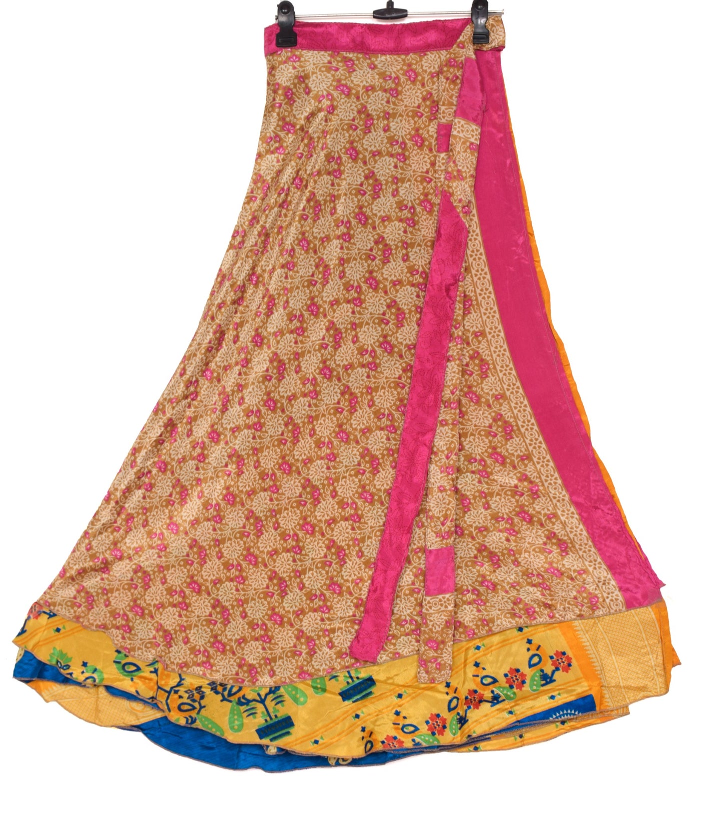 Sushila Vintage Art Silk Saree Magic Wrap Reversible Skirt ids Print Beach Dress