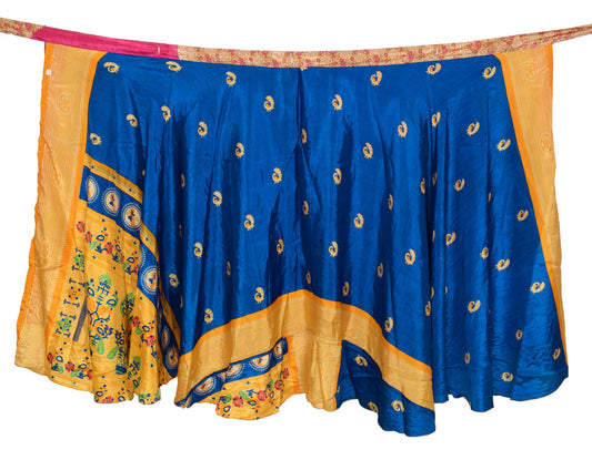 Sushila Vintage Art Silk Saree Magic Wrap Reversible Skirt ids Print Beach Dress