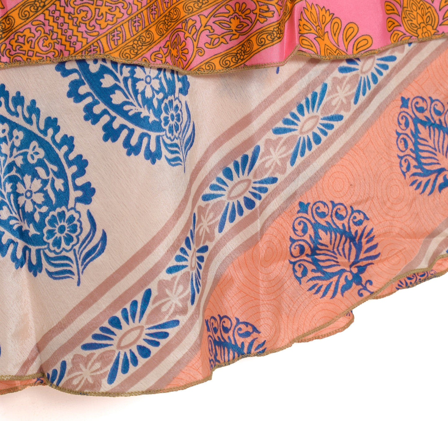 Sushila Vintage Peach Floral Saree Magic Wrap Reversible Skirt Art Silk Beach Dress