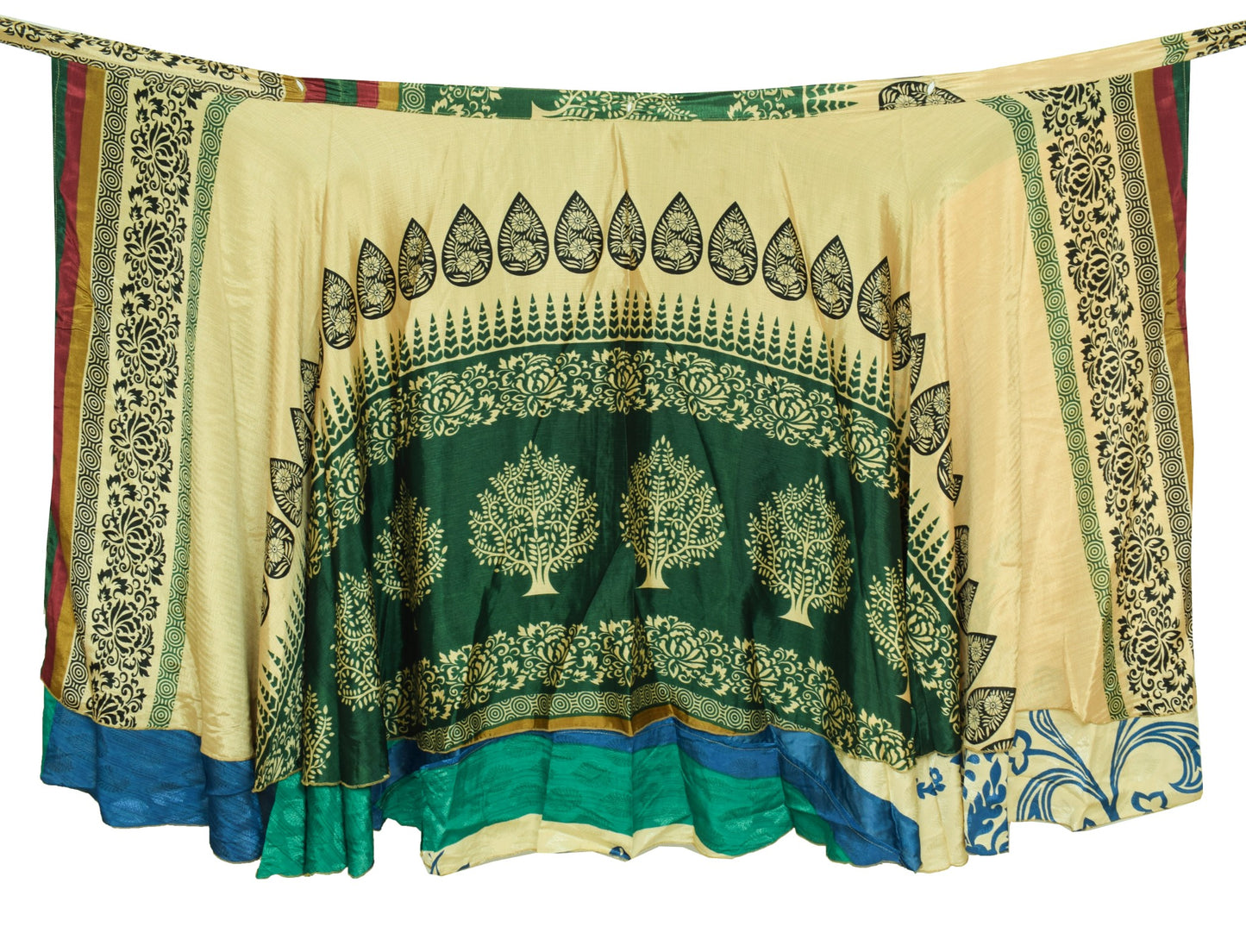 Sushila Vintage Paisley Art Silk Saree Magic Wrap Reversible Skirt Beach Dress