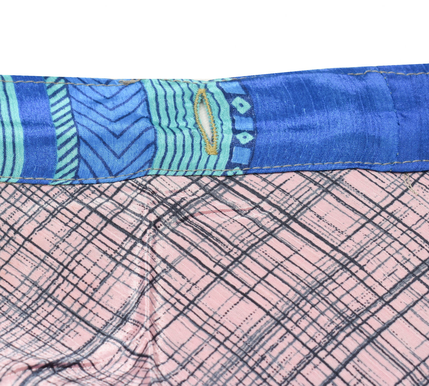 Sushila Vintage Pink Checks Art Silk Saree Magic Wrap Reversible Skirt Beach Dress