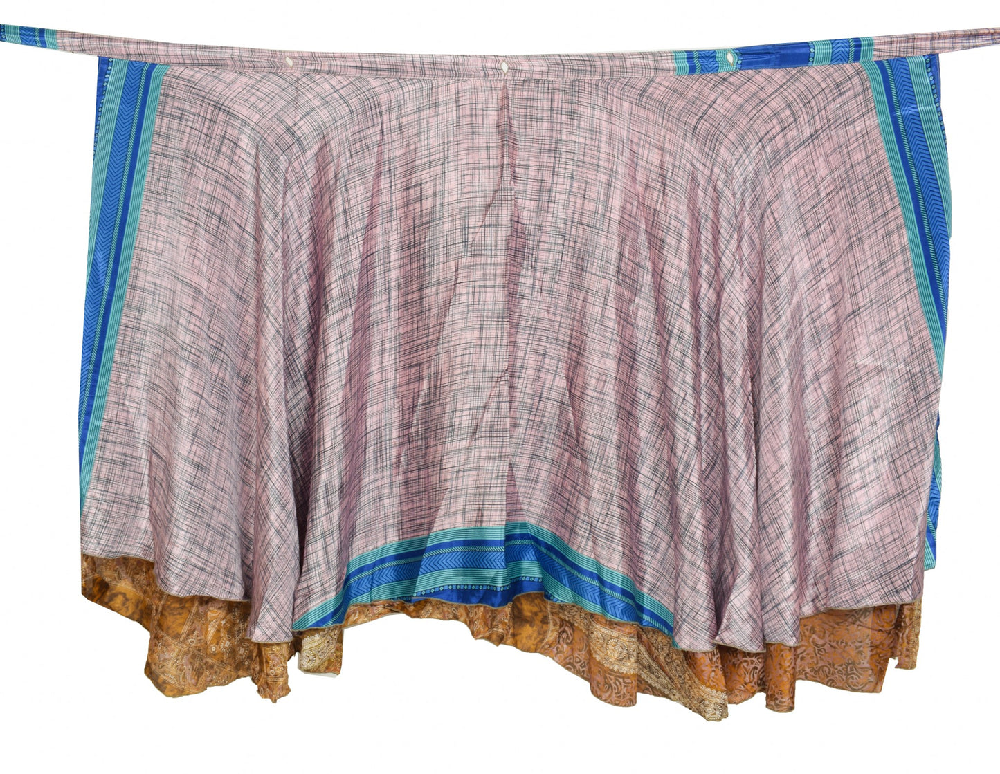 Sushila Vintage Pink Checks Art Silk Saree Magic Wrap Reversible Skirt Beach Dress