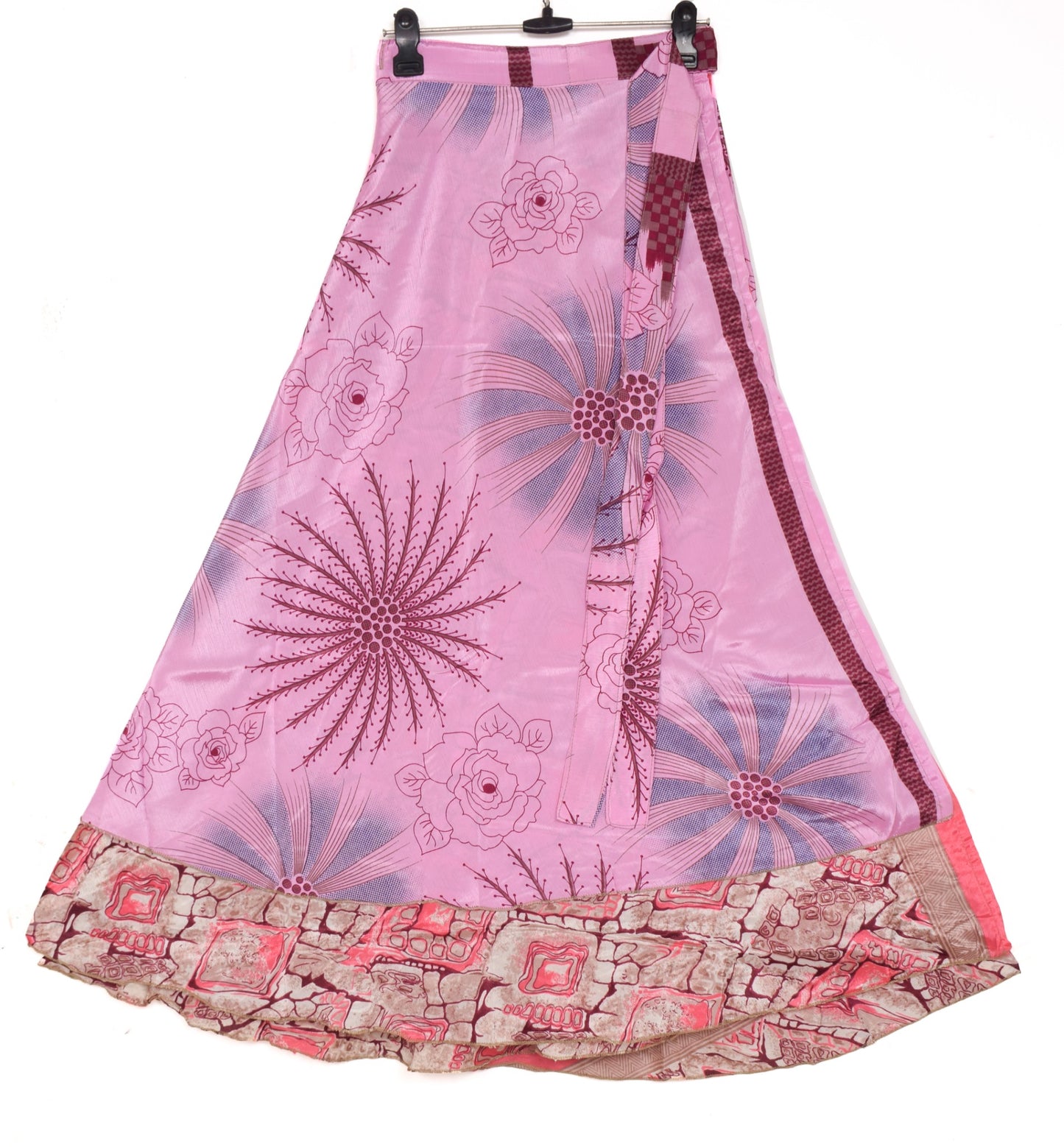 Sushila Vintage Art Silk Saree Magic Wrap Reversible Skirt Pink Handmade Beach Dress