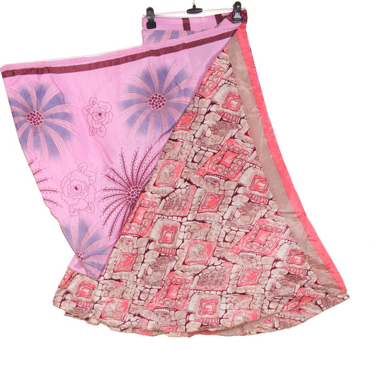 Sushila Vintage Art Silk Saree Magic Wrap Reversible Skirt Pink Handmade Beach Dress