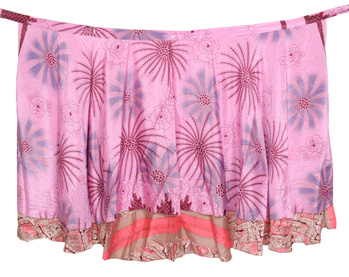Sushila Vintage Art Silk Saree Magic Wrap Reversible Skirt Pink Handmade Beach Dress