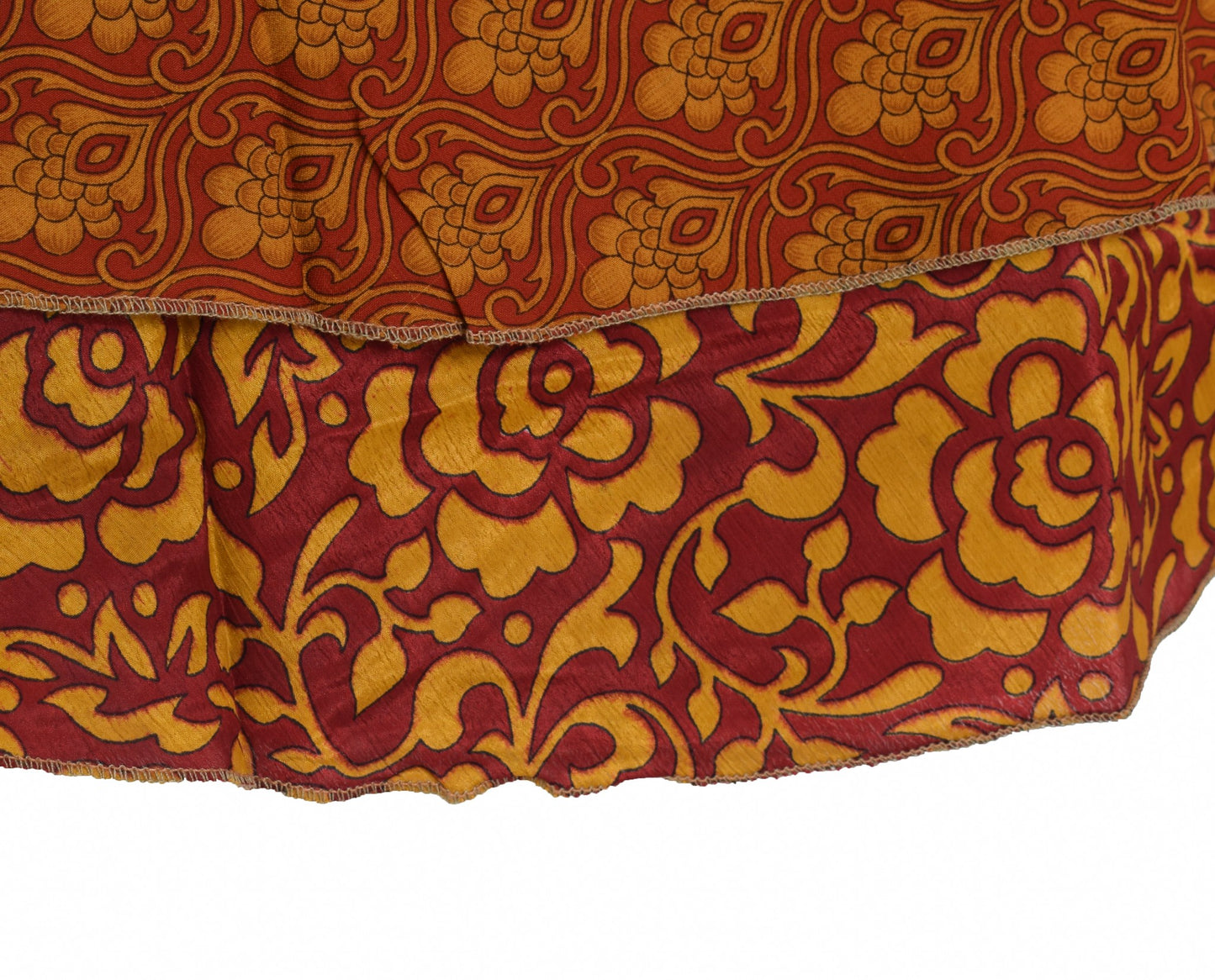 Sushila Vintage Floral Saree Magic Wrap Reversible Skirt Art Silk Red Beach Dress