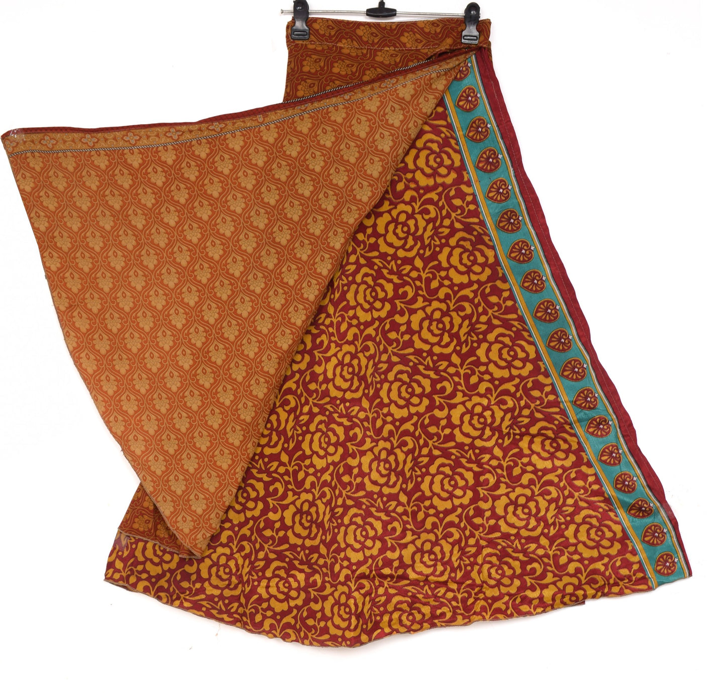 Sushila Vintage Floral Saree Magic Wrap Reversible Skirt Art Silk Red Beach Dress