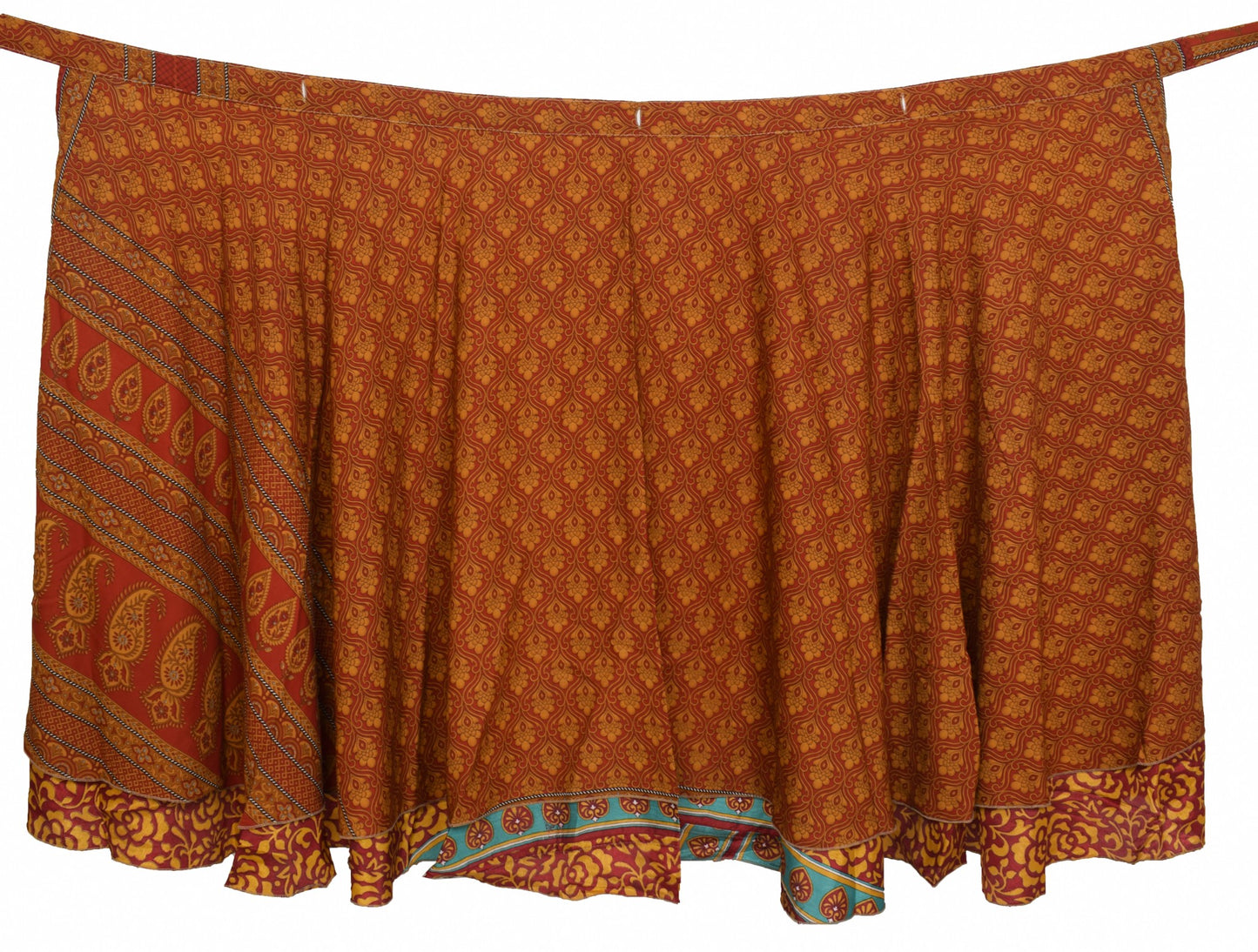 Sushila Vintage Floral Saree Magic Wrap Reversible Skirt Art Silk Red Beach Dress