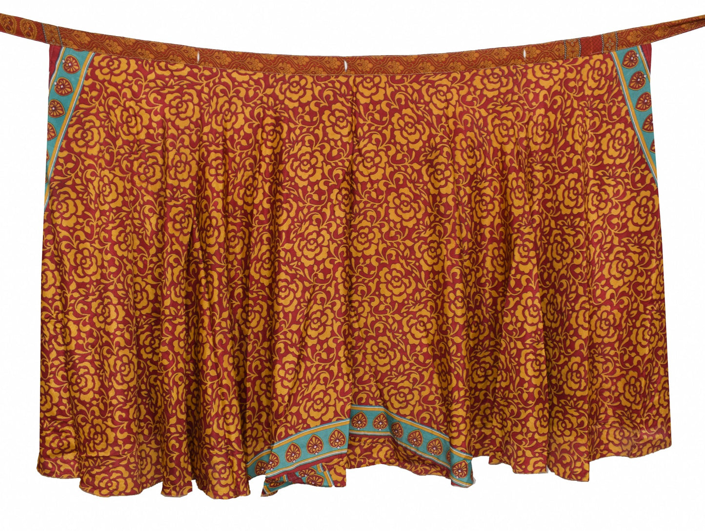 Sushila Vintage Floral Saree Magic Wrap Reversible Skirt Art Silk Red Beach Dress