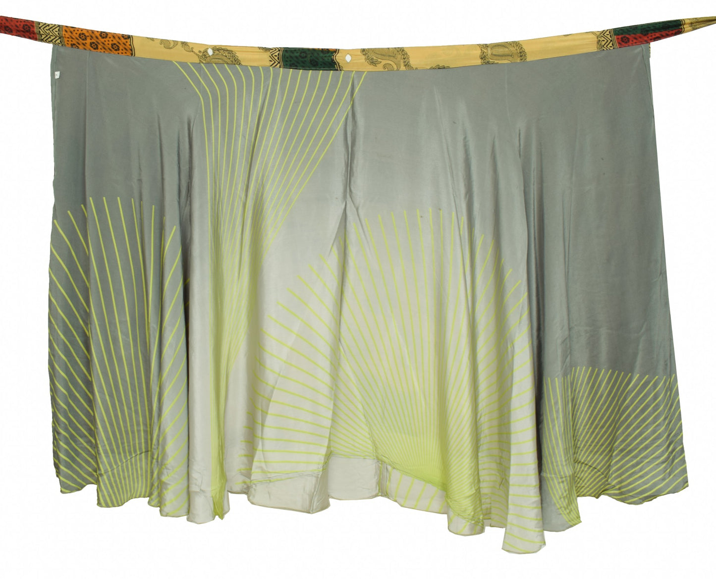 Sushila Vintage Art Silk Saree Magic Wrap Reversible Skirt Gray Green Beach Dress