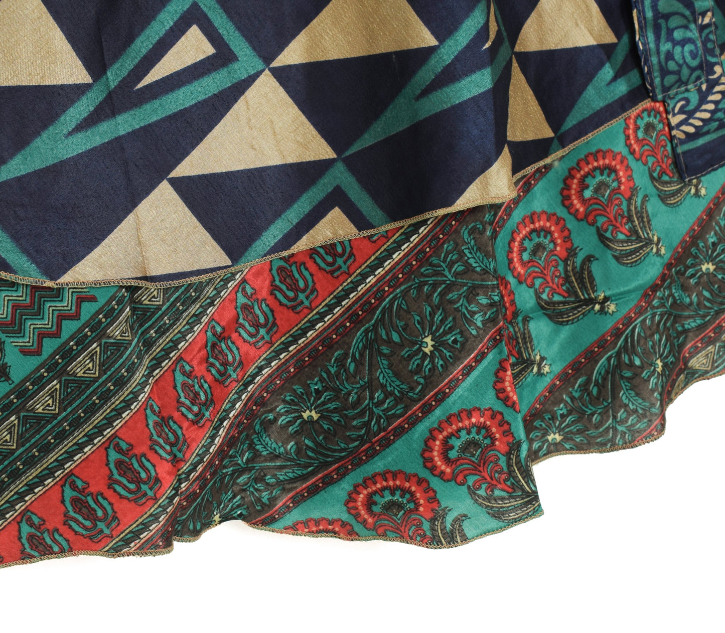 Sushila Vintage Antique Print Saree Magic Wrap Reversible Skirt Art Silk Beach Dress