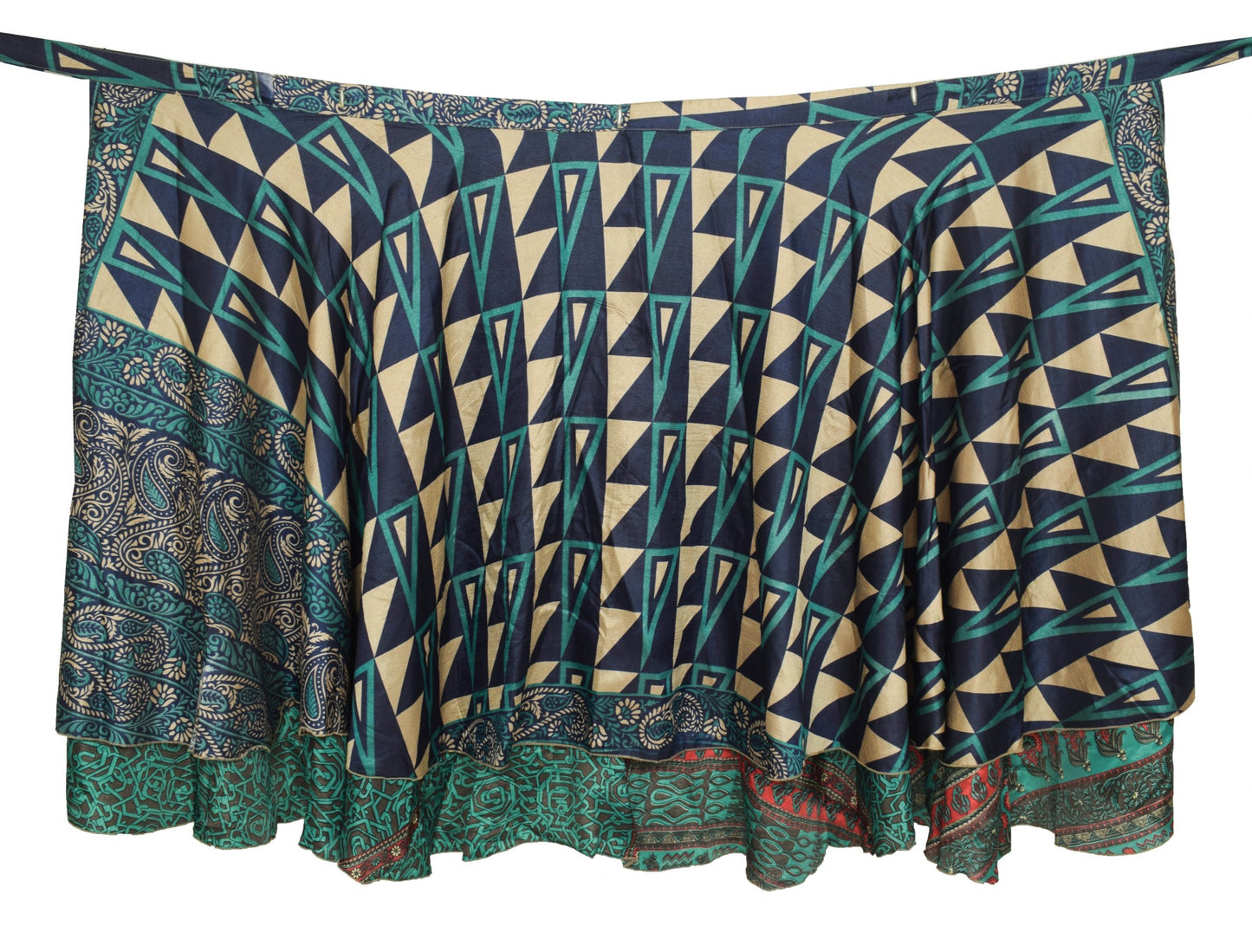 Sushila Vintage Antique Print Saree Magic Wrap Reversible Skirt Art Silk Beach Dress