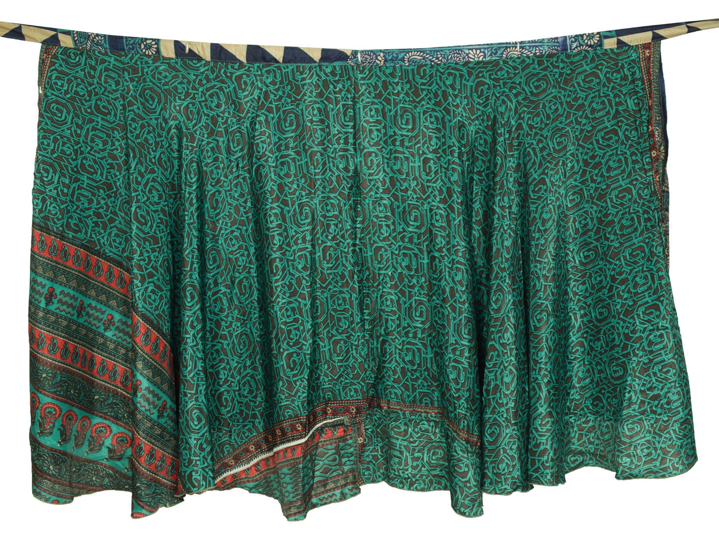 Sushila Vintage Antique Print Saree Magic Wrap Reversible Skirt Art Silk Beach Dress