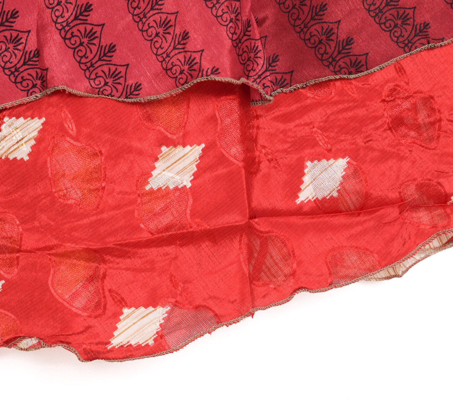 Sushila Vintage Art Silk Saree Magic Wrap Reversible Skirt Red Yellow Beach Dress