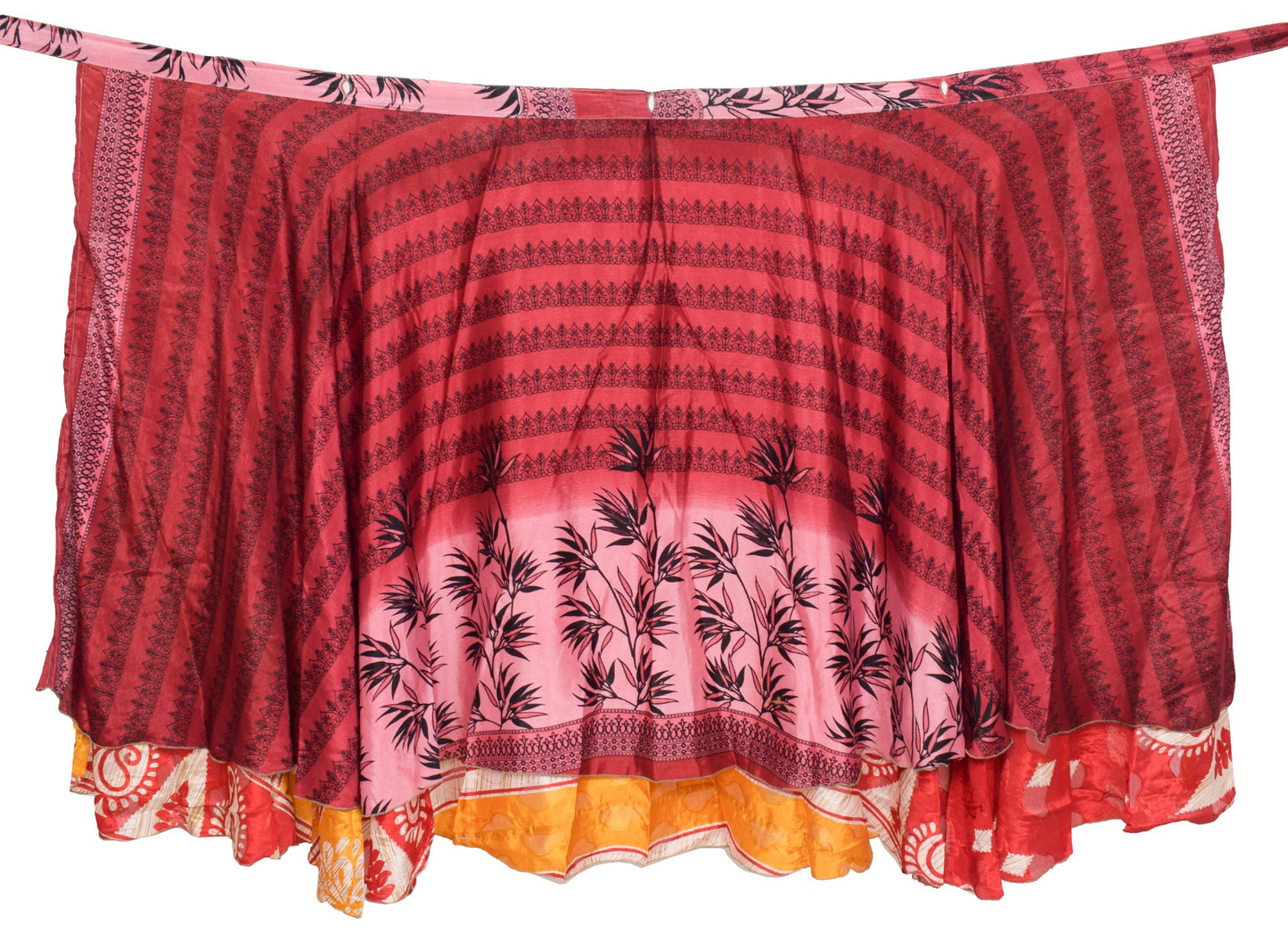 Sushila Vintage Art Silk Saree Magic Wrap Reversible Skirt Red Yellow Beach Dress
