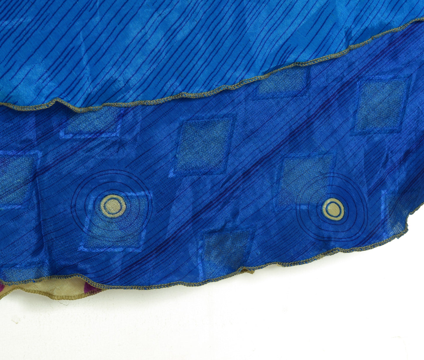 Sushila Vintage Cream Blue Saree Magic Wrap Reversible Skirt Art Silk Beach Dress