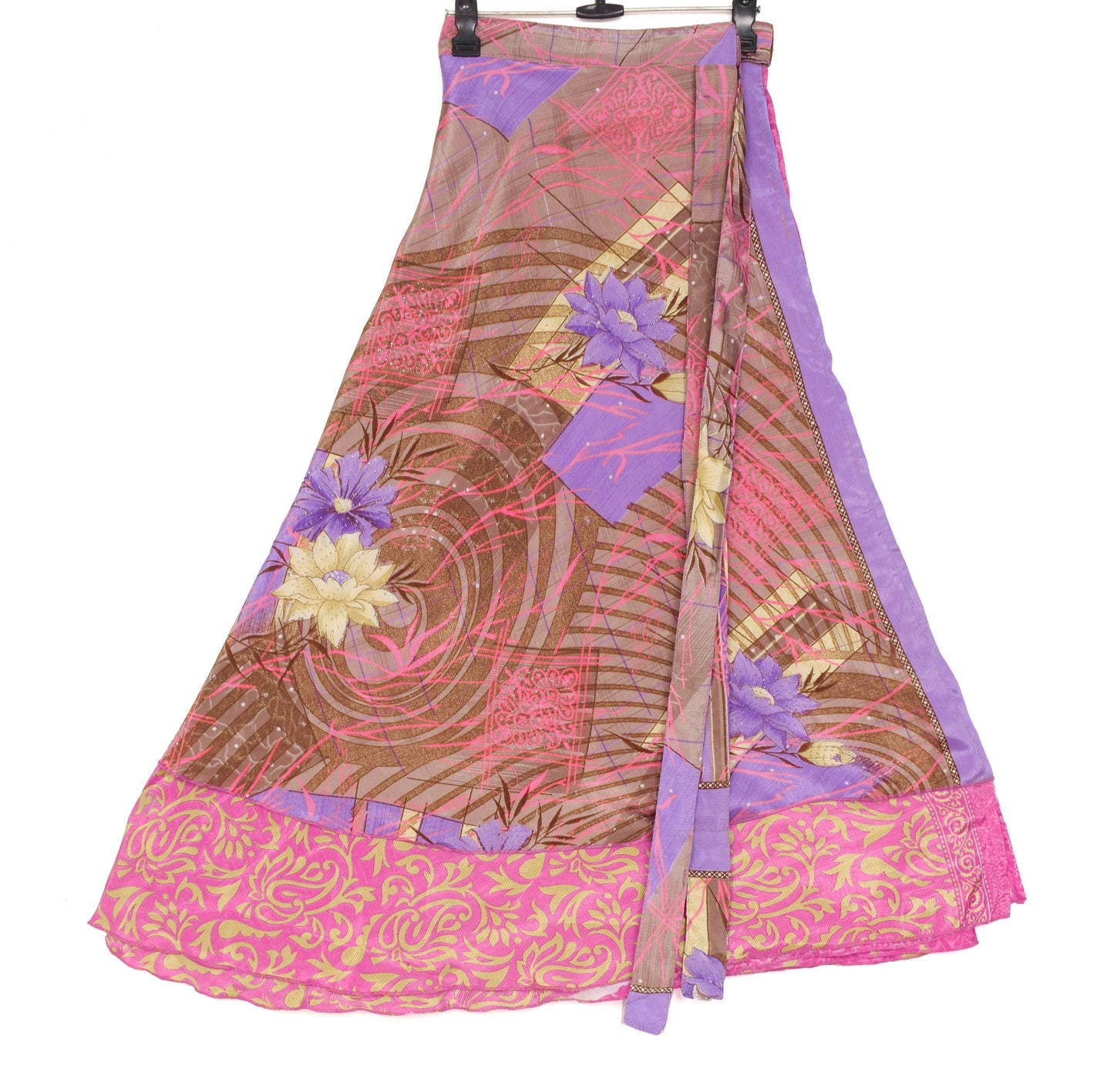 Sushila Vintage Art Silk Saree Magic Wrap Reversible Skirt Floral Pink Beach Dress
