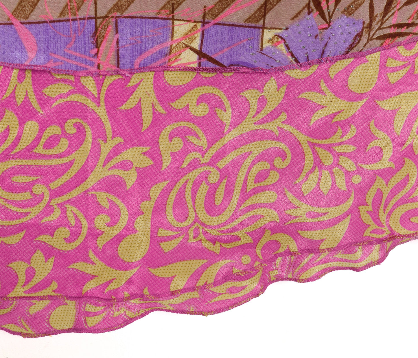 Sushila Vintage Art Silk Saree Magic Wrap Reversible Skirt Floral Pink Beach Dress