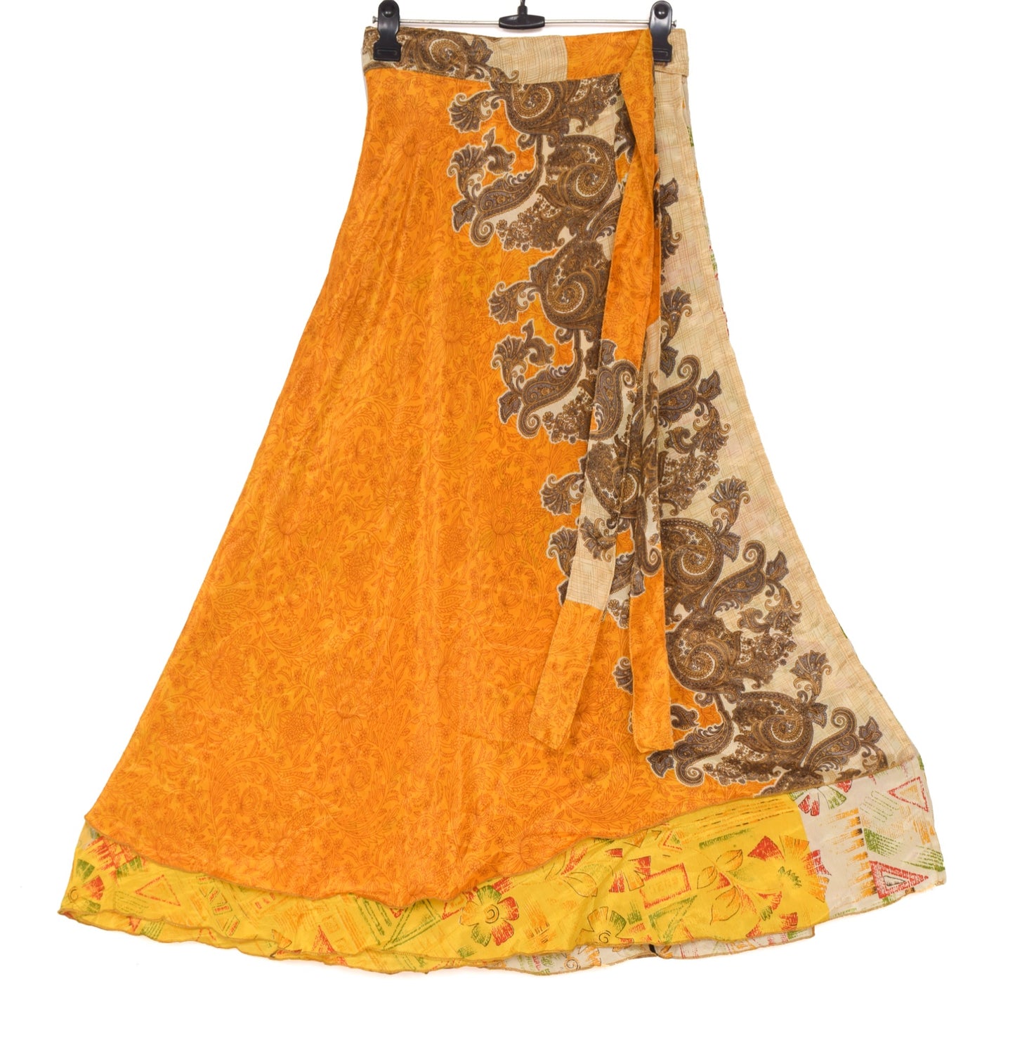 Sushila Vintage Floral Saree Magic Wrap Reversible Skirt Yellow Art Silk Beach Dress