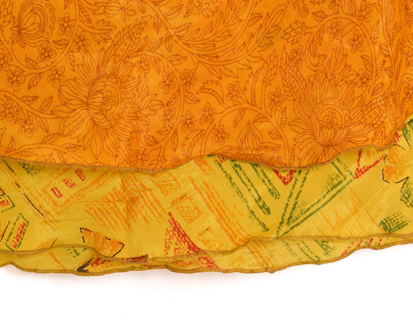 Sushila Vintage Floral Saree Magic Wrap Reversible Skirt Yellow Art Silk Beach Dress