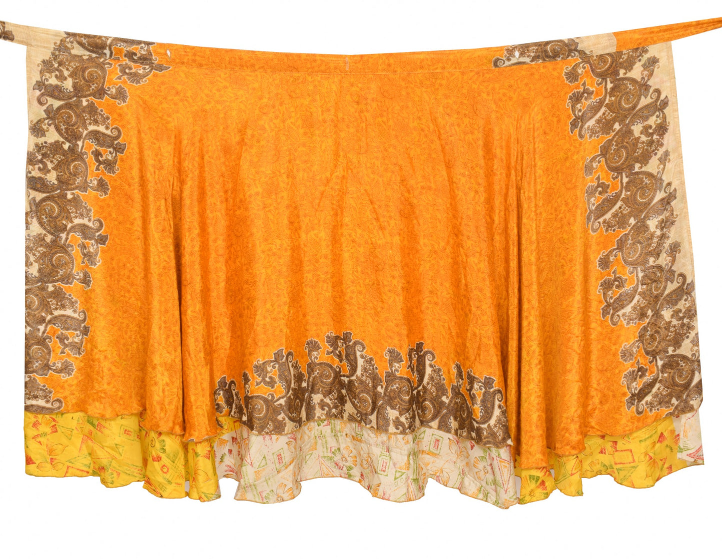 Sushila Vintage Floral Saree Magic Wrap Reversible Skirt Yellow Art Silk Beach Dress
