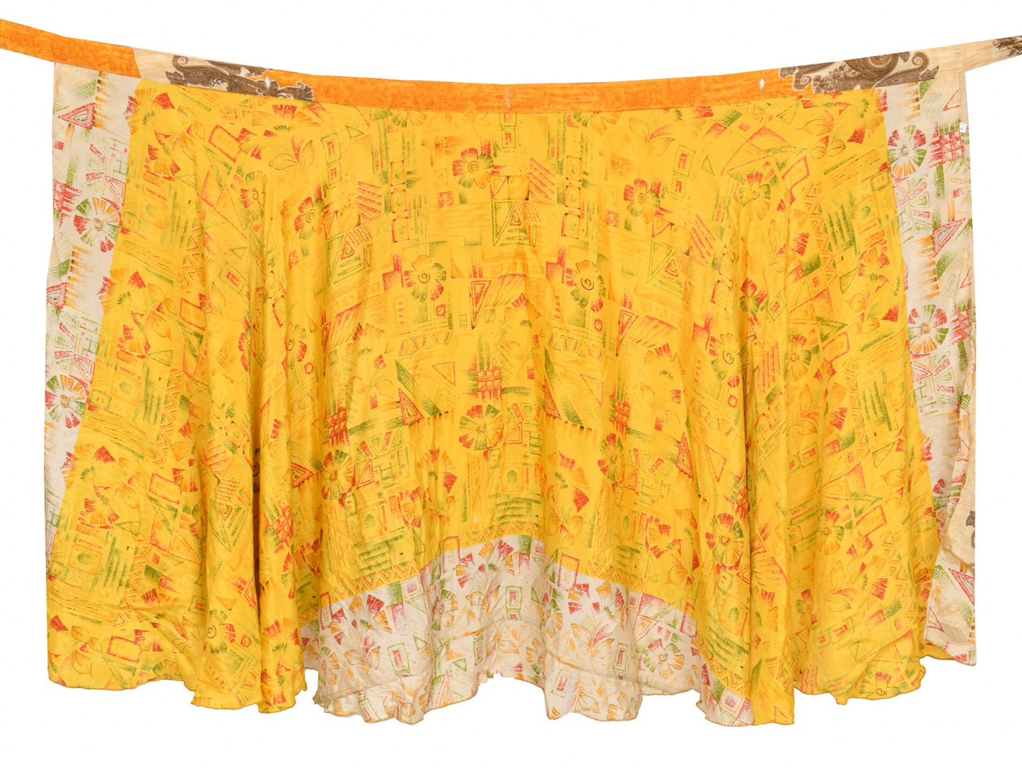 Sushila Vintage Floral Saree Magic Wrap Reversible Skirt Yellow Art Silk Beach Dress