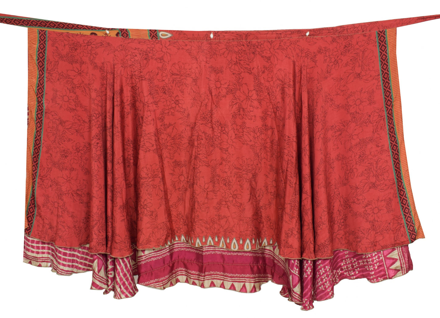 Sushila Vintage Floral Saree Magic Wrap Reversible Skirt Art Silk Beach Dress Hippie