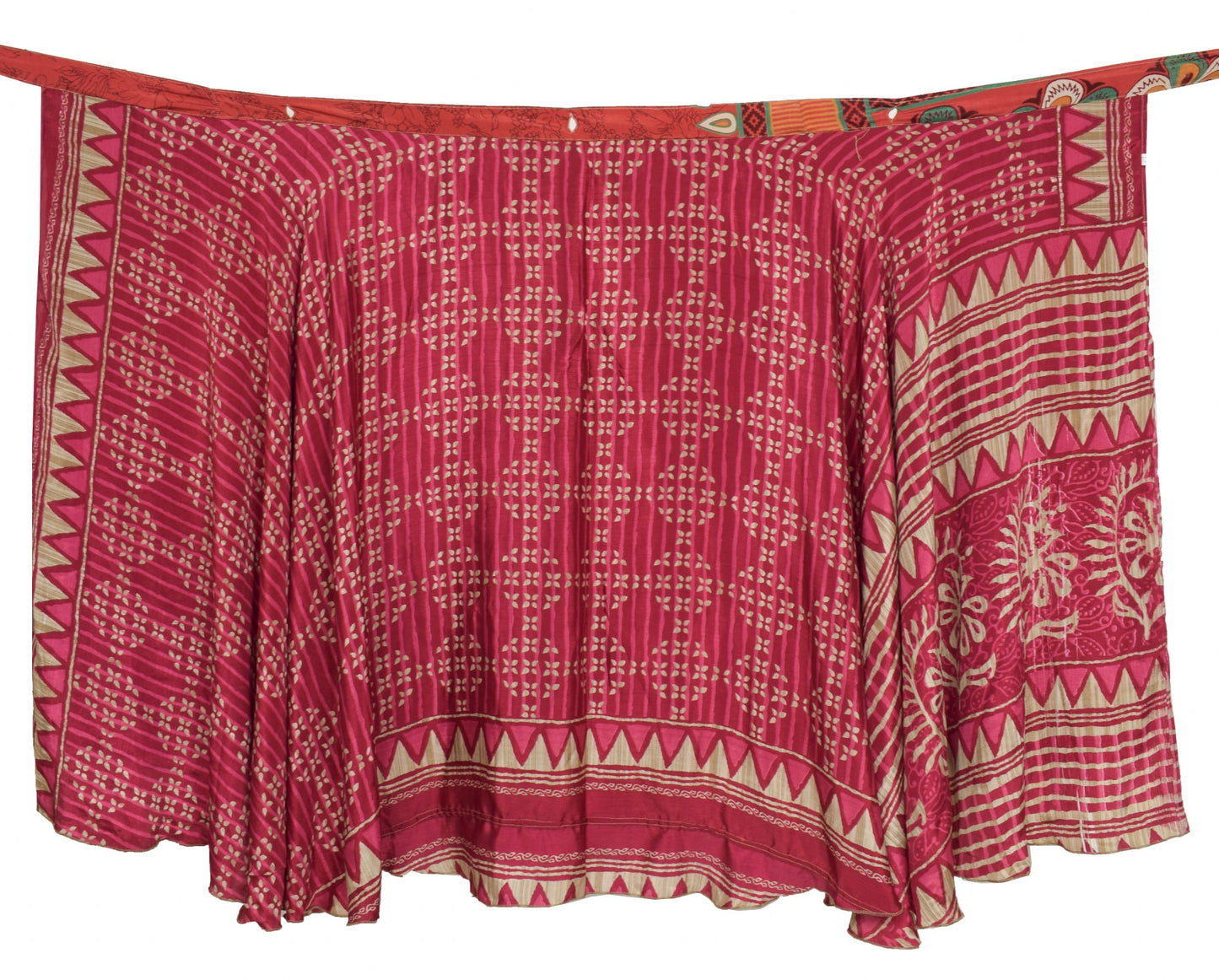 Sushila Vintage Floral Saree Magic Wrap Reversible Skirt Art Silk Beach Dress Hippie