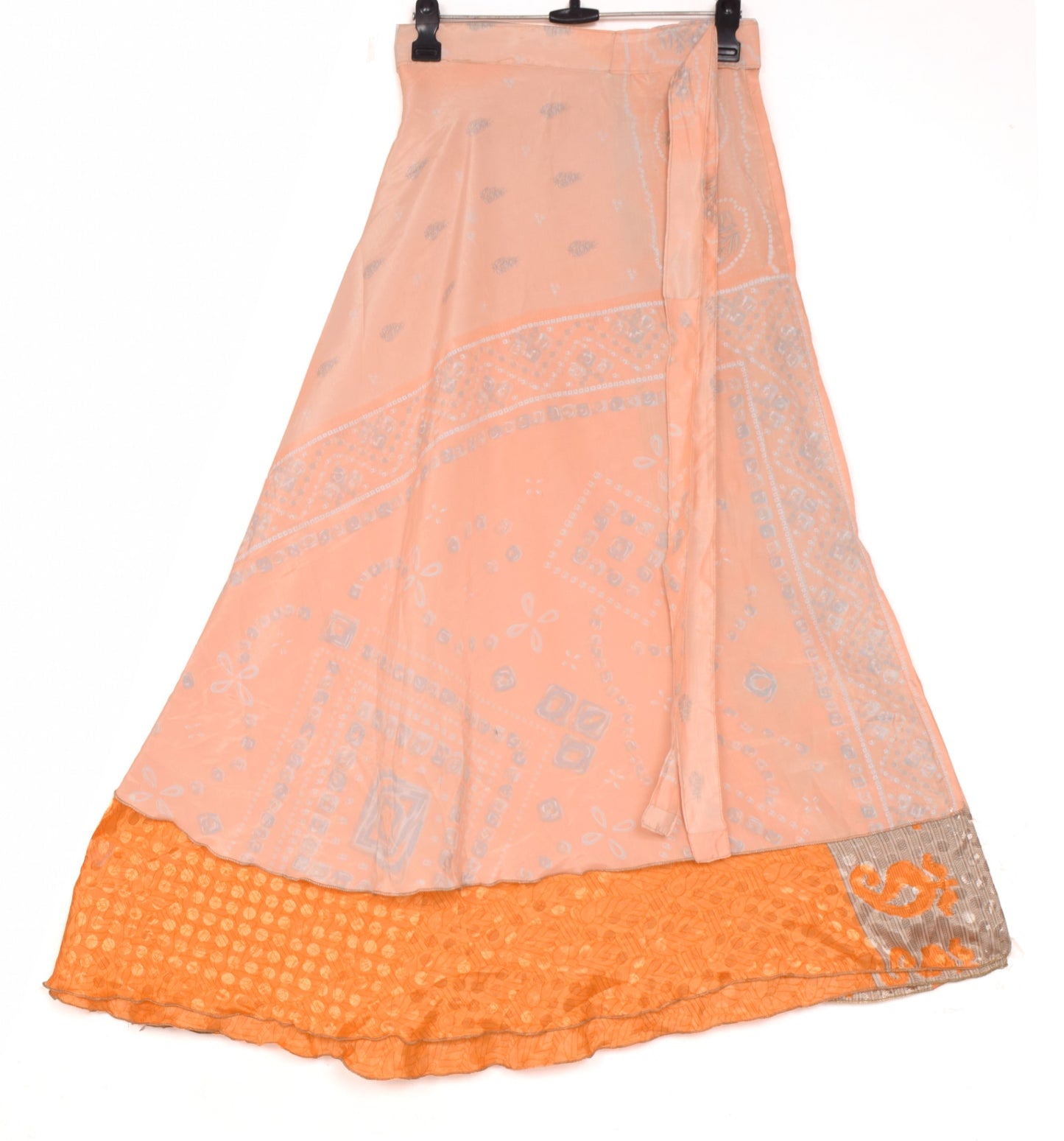 Sushila Vintage Art Silk Saree Magic Wrap Floral Reversible Skirt Orange Beach Dress