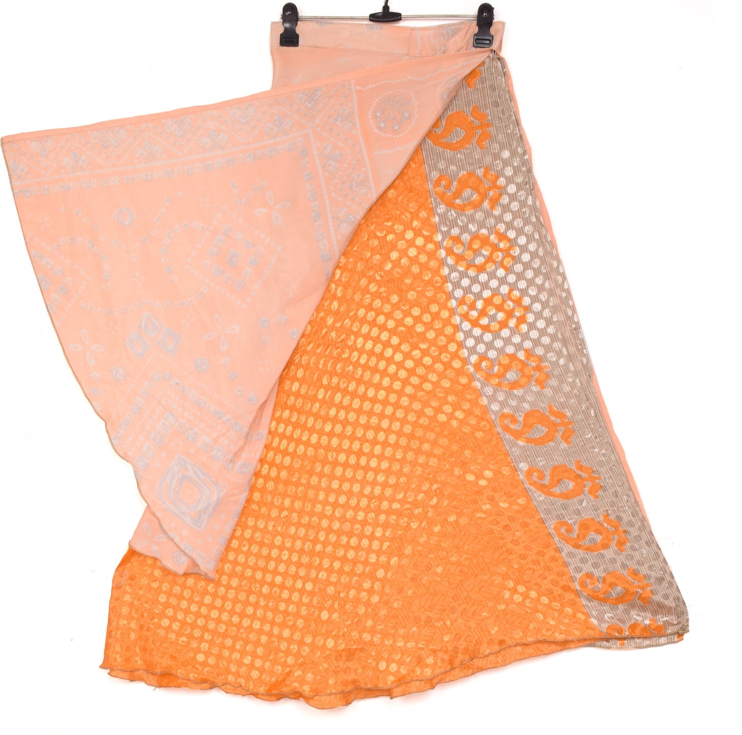 Sushila Vintage Art Silk Saree Magic Wrap Floral Reversible Skirt Orange Beach Dress